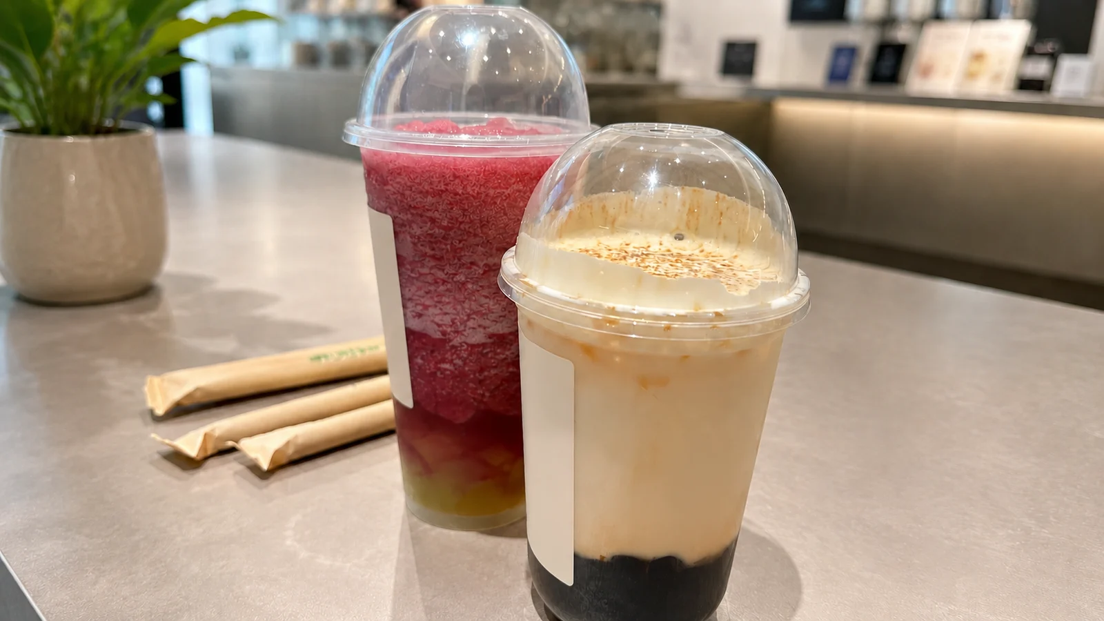 Podcast cover showing a HEYTEA cheese tea cup with creamy cheese foam and a long queue