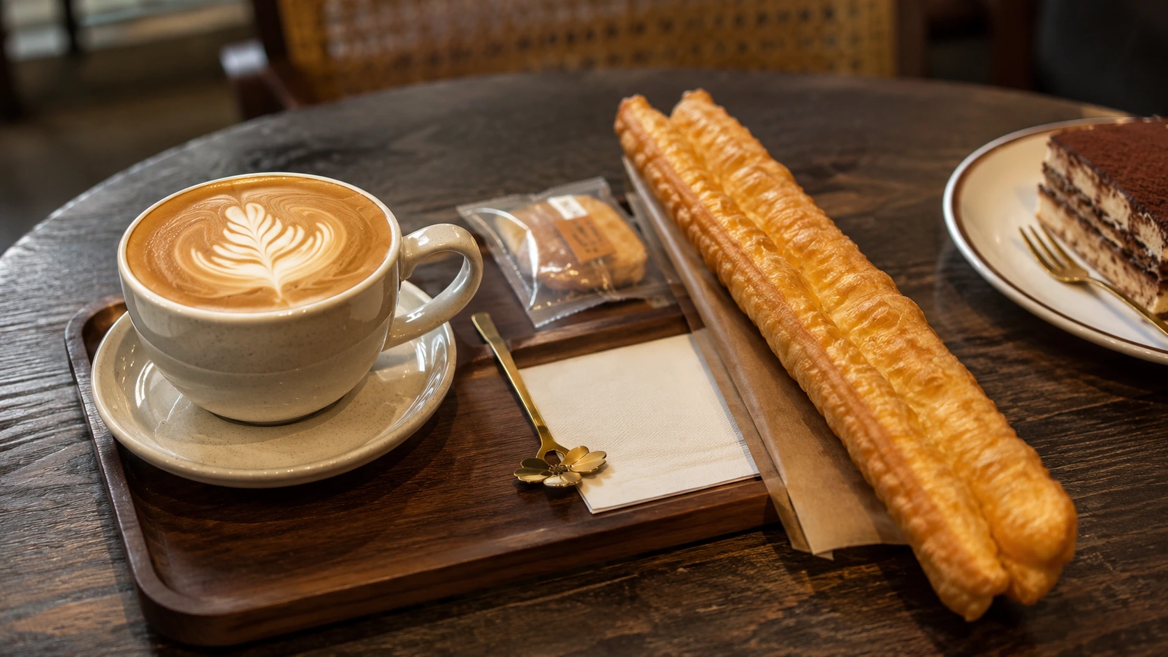 Coffee with fried dough youtiao on a Shanghai table