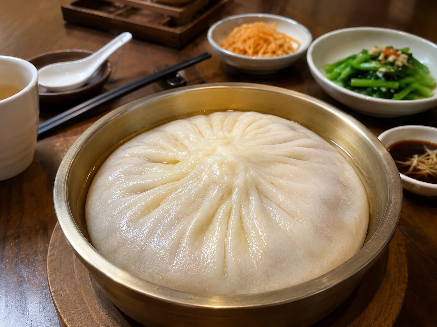 A large xiaolongbao with crab roe soup sipped via a straw