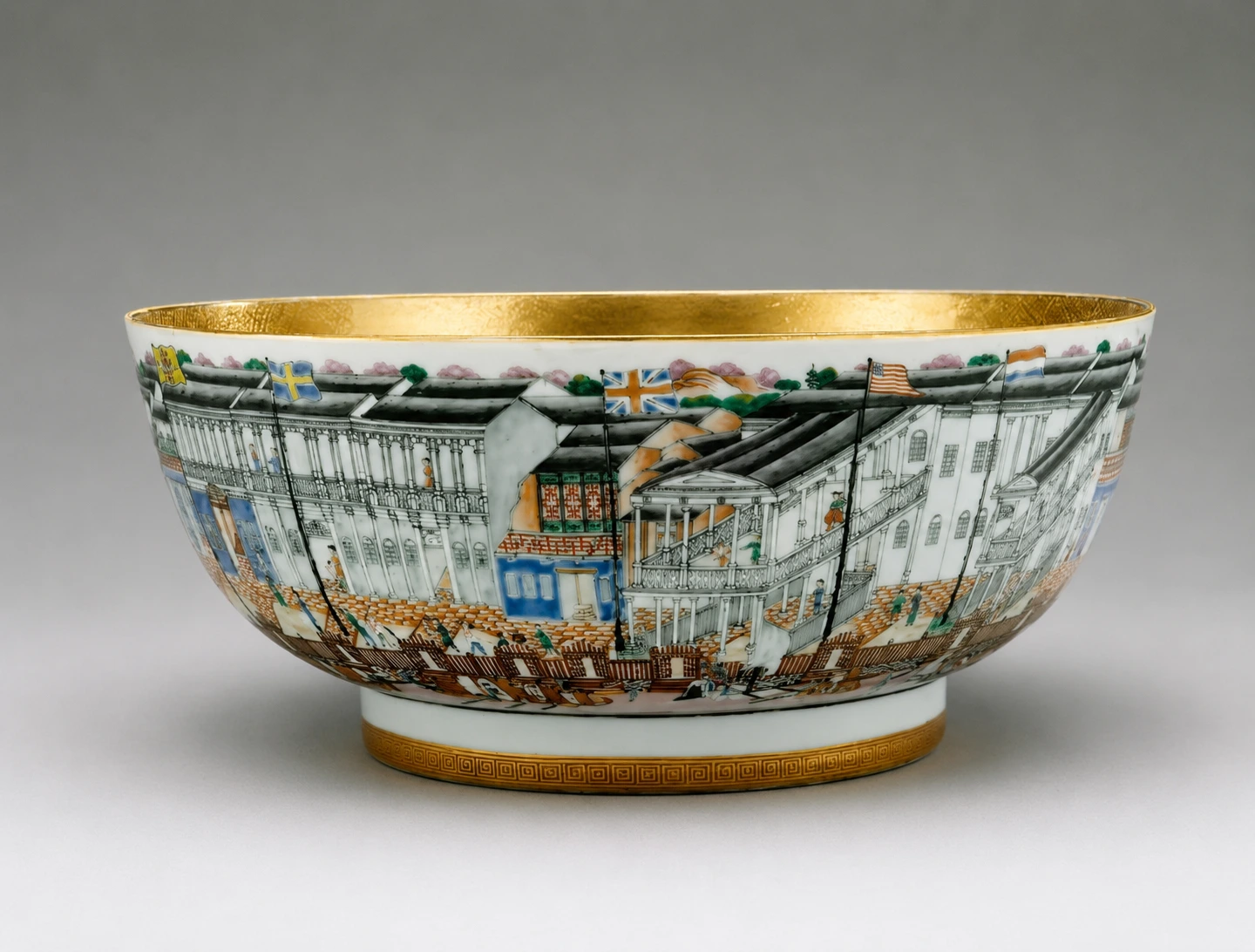 A Qing punch bowl with the Thirteen Factories waterfront