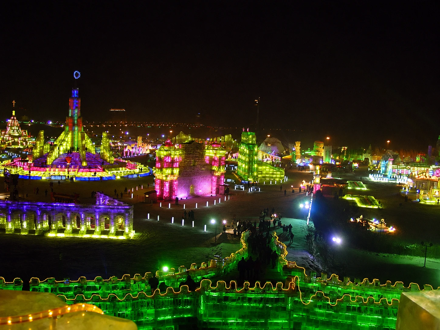Harbin ice sculptures glowing at night