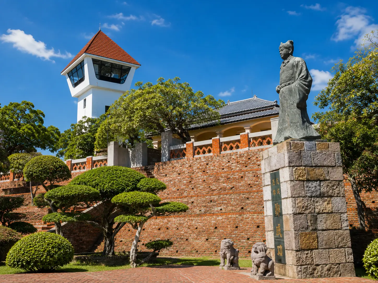 A bronze statue of Koxinga standing at Anping Fort