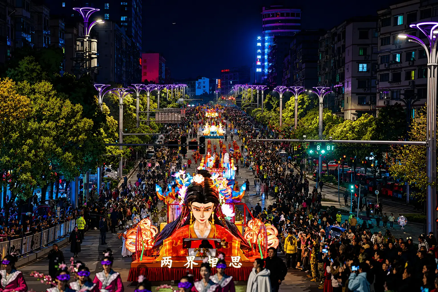 Long winding parade at Fengdu Temple Fair