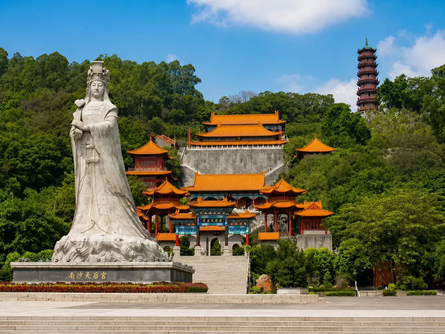 A towering Mazu statue at Nansha Tianhou Palace