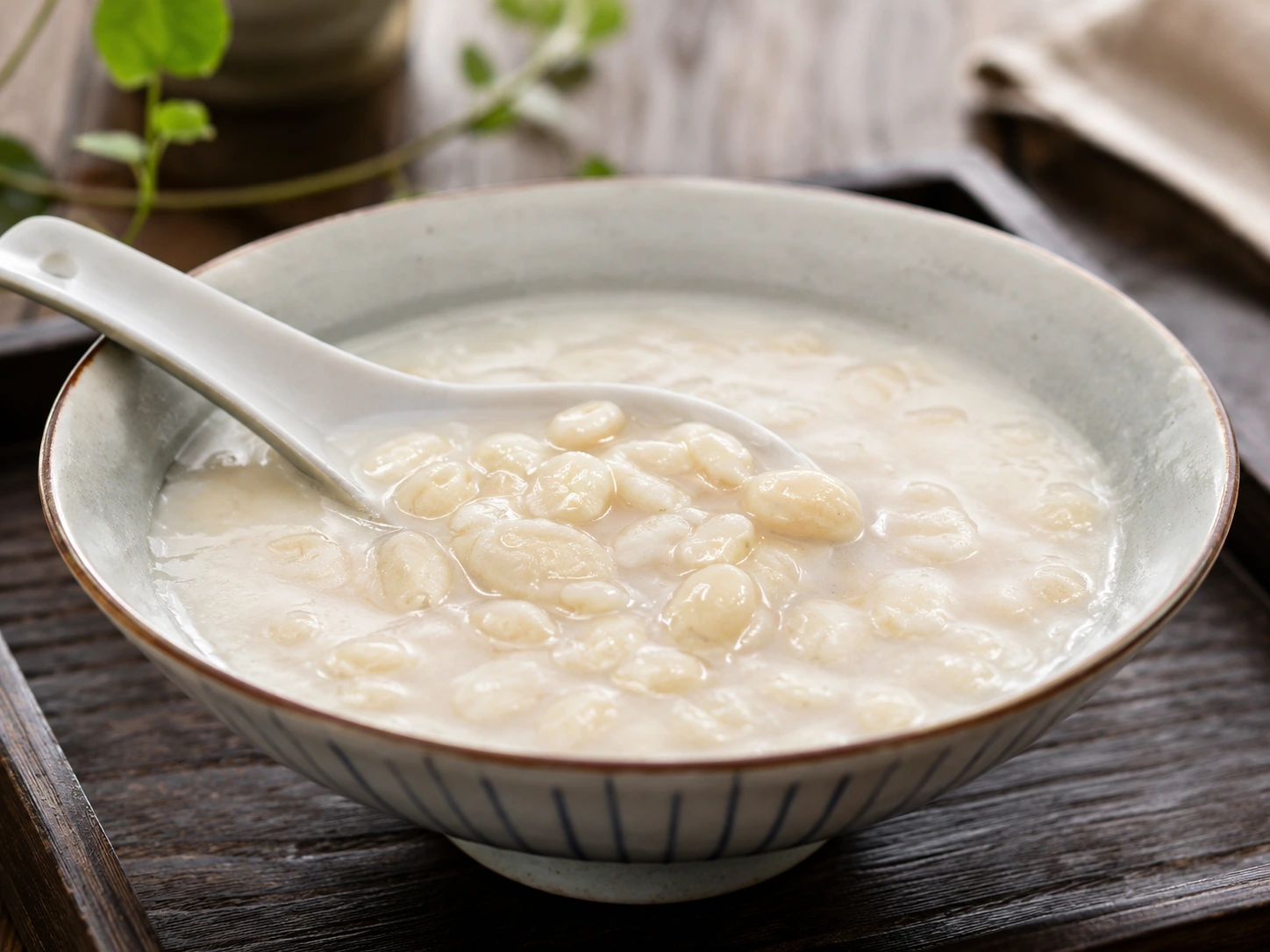 A bowl of soft peanut soup dessert