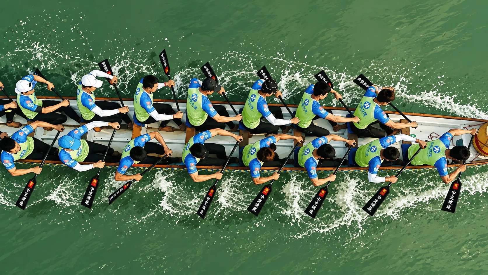 Paddlers rowing in perfect synchronization