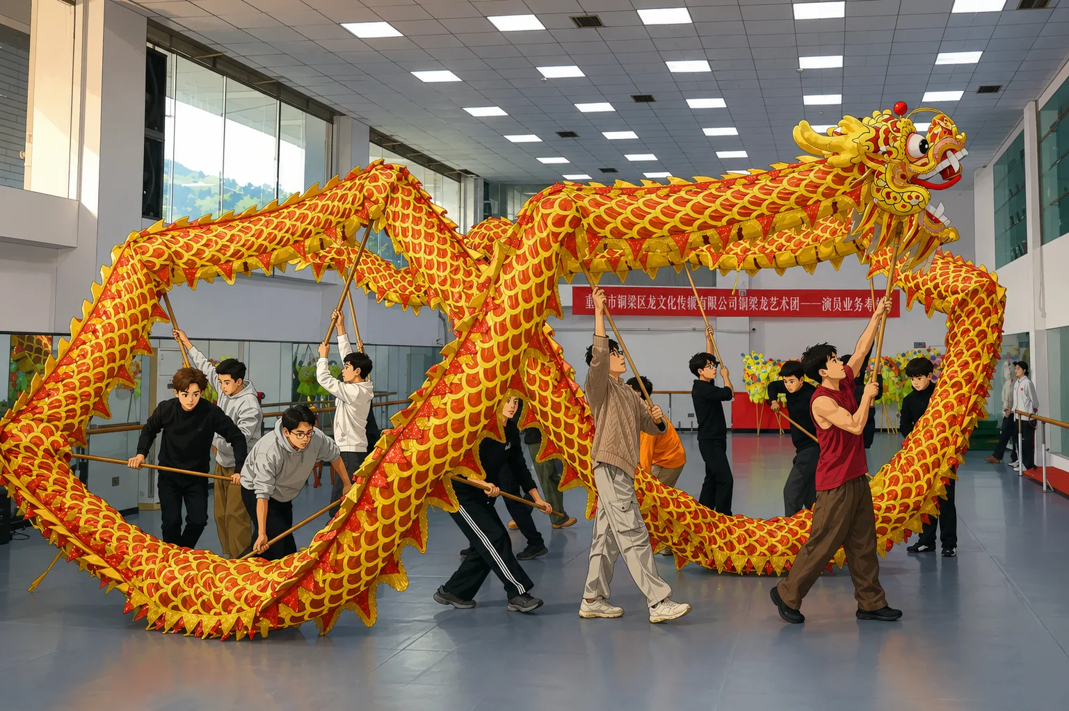 Young people practicing Tongliang Dragon Dance